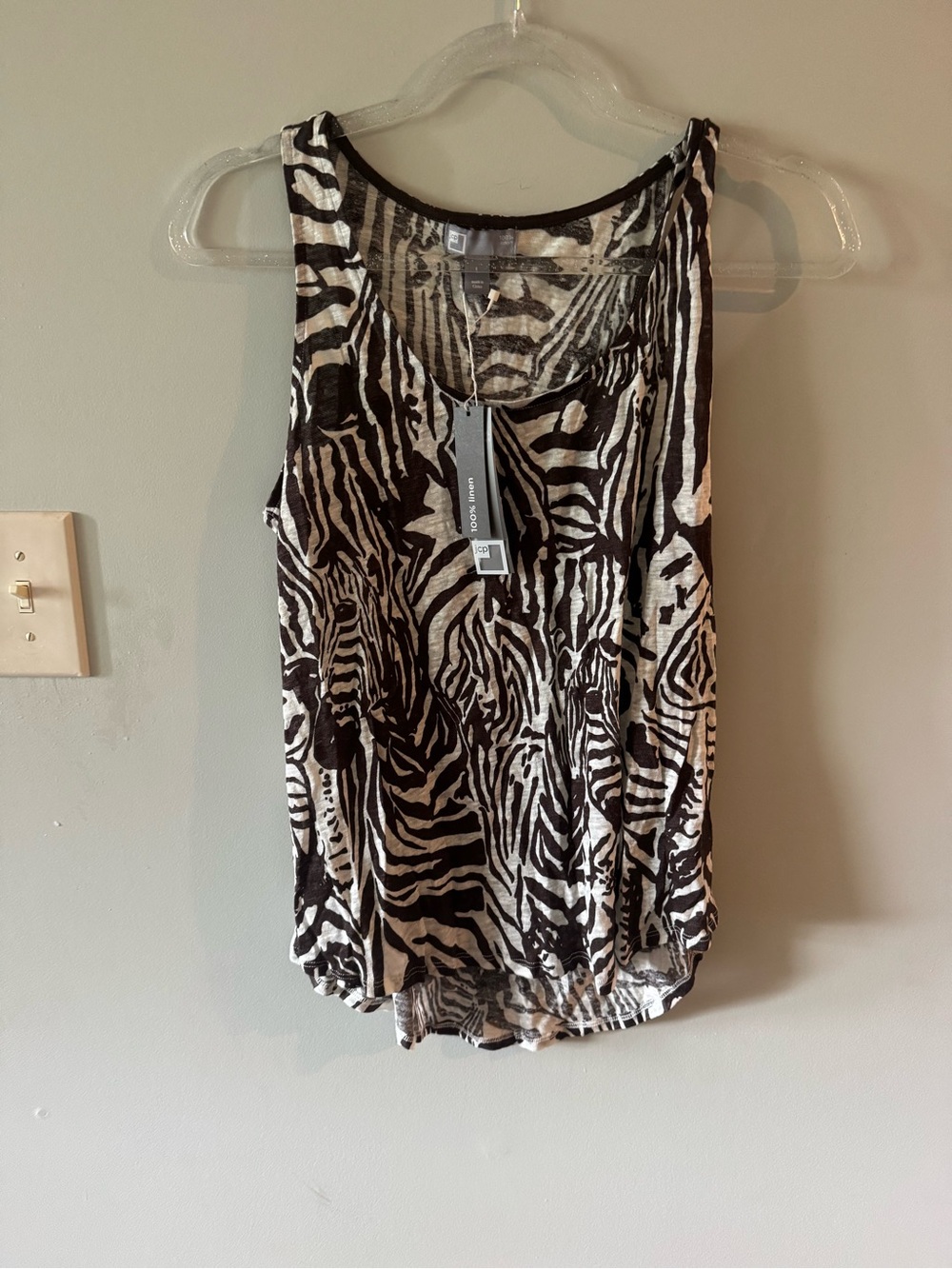 100% Linen Zebra-Print Tank Top